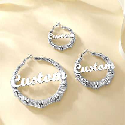Personalized Name Bamboo Hoop Earrings in different size