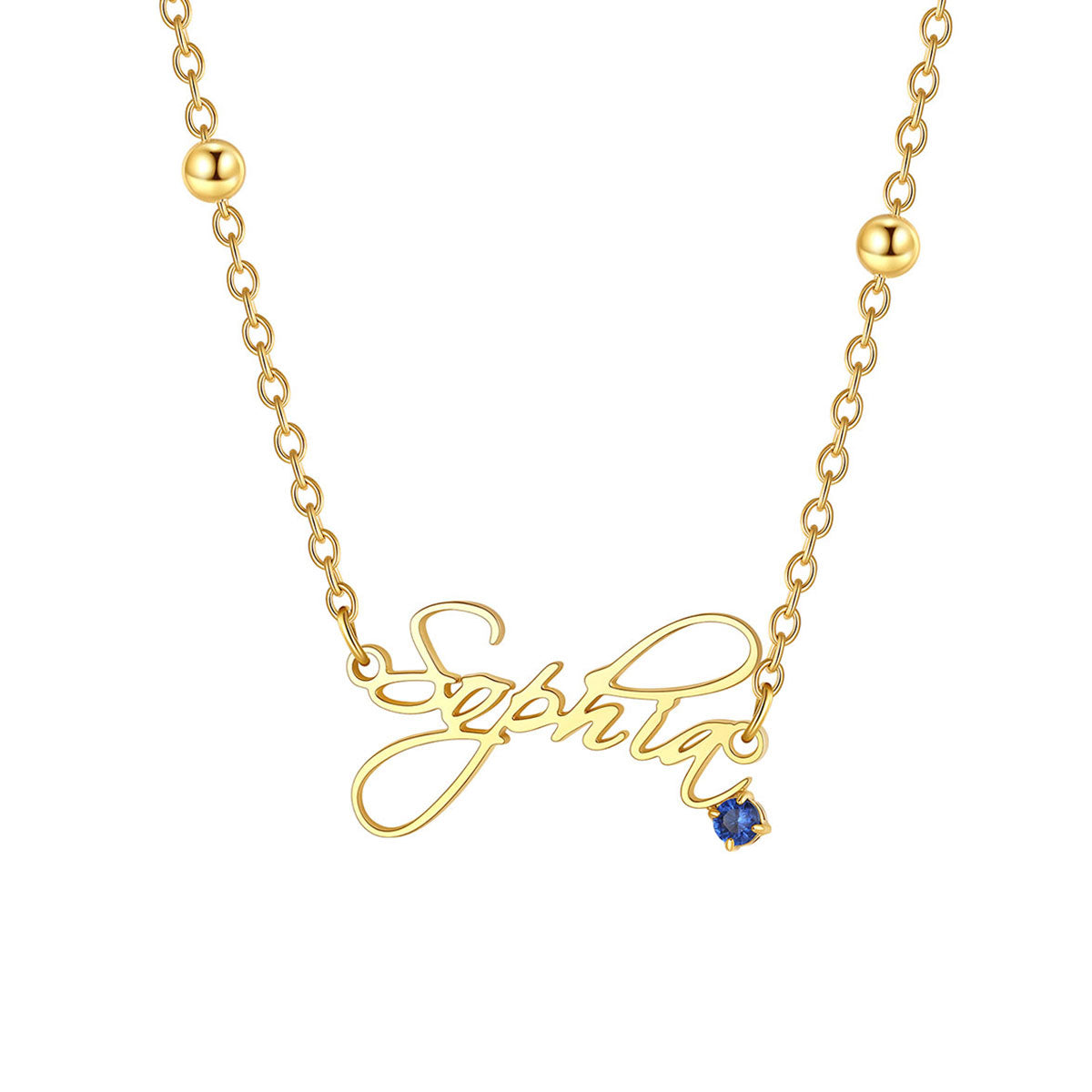 Personalized Name Birthstone Necklace for Women on a white background