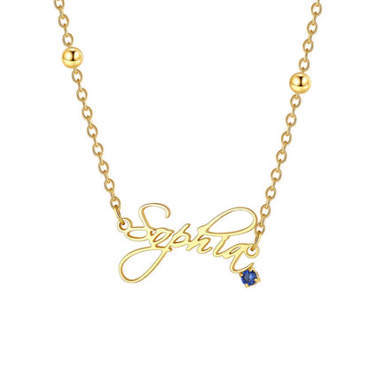 Personalized Name Birthstone Necklace for Women on a white background