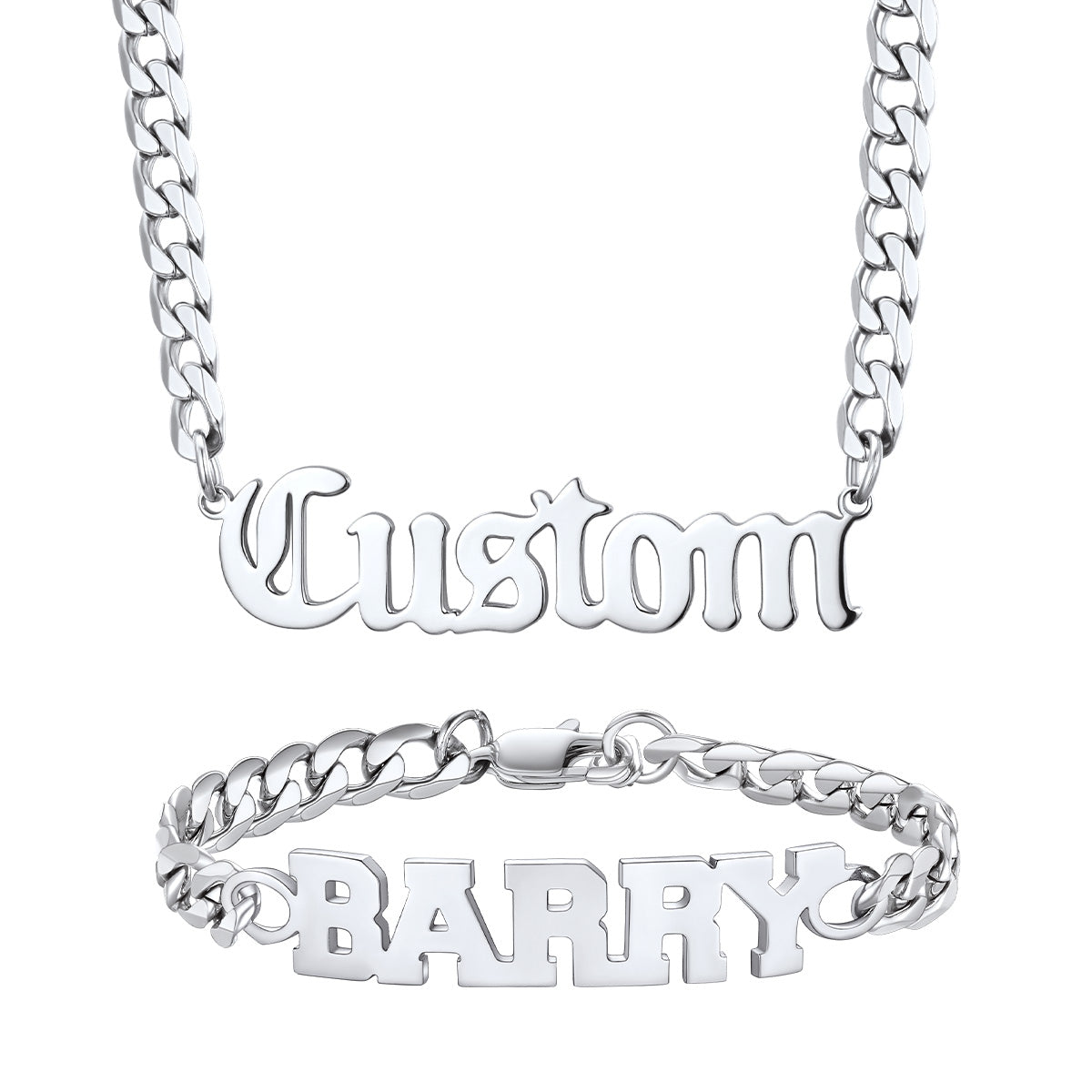 Personalized Name Cuban Chain Necklace Bracelet Set 