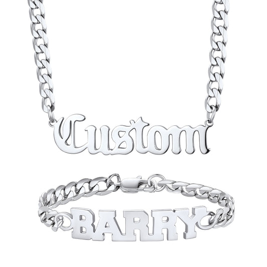 Personalized Name Cuban Chain Necklace Bracelet Set 