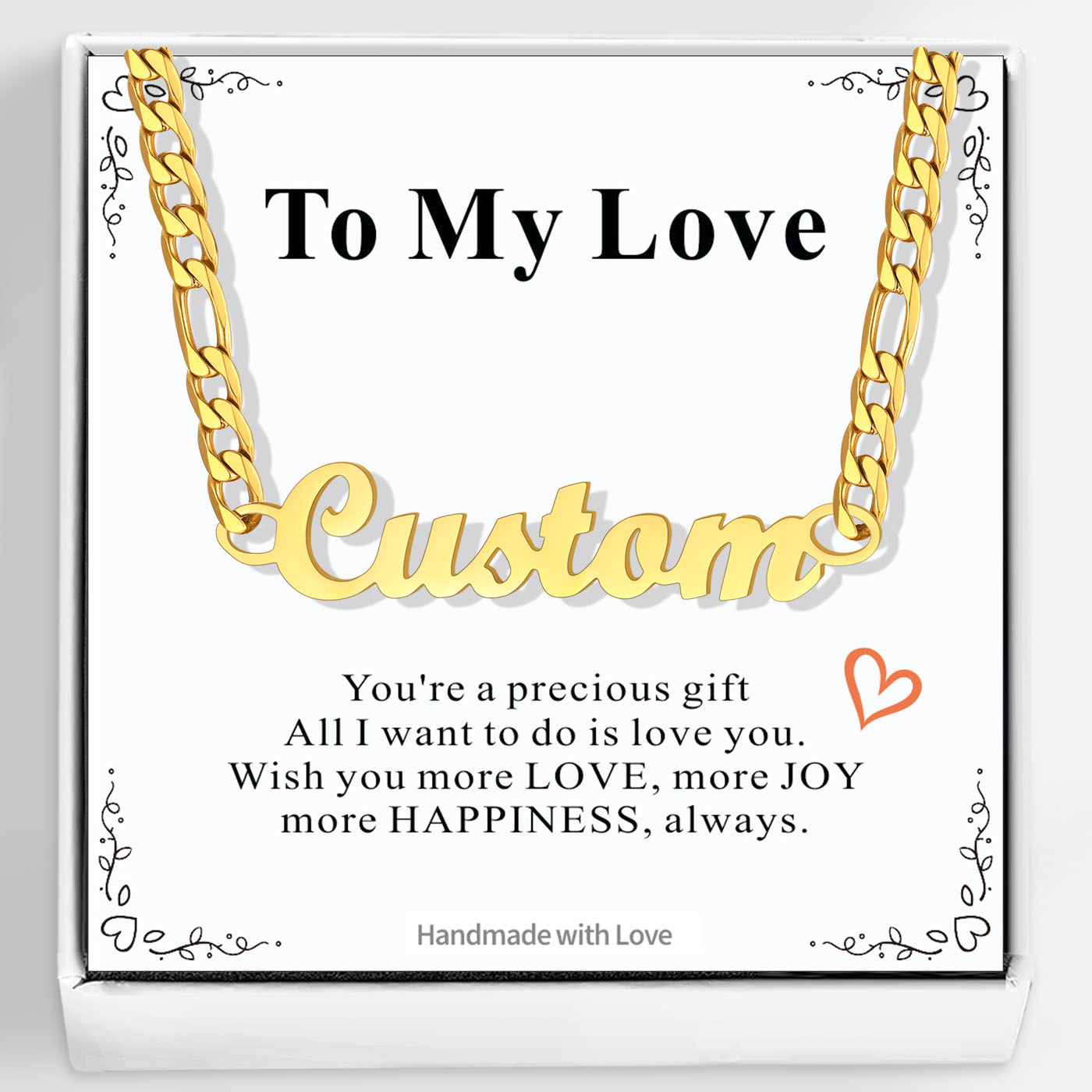 Personalized Name Figaro Chain Necklace for Women with Greeting Card