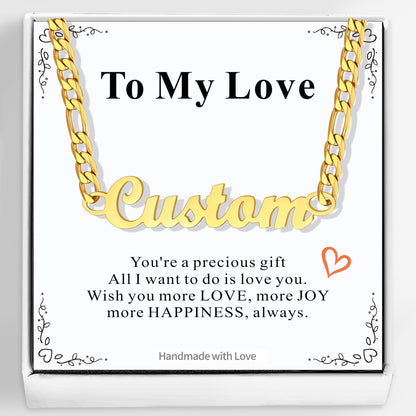 Personalized Name Figaro Chain Necklace for Women with Greeting Card