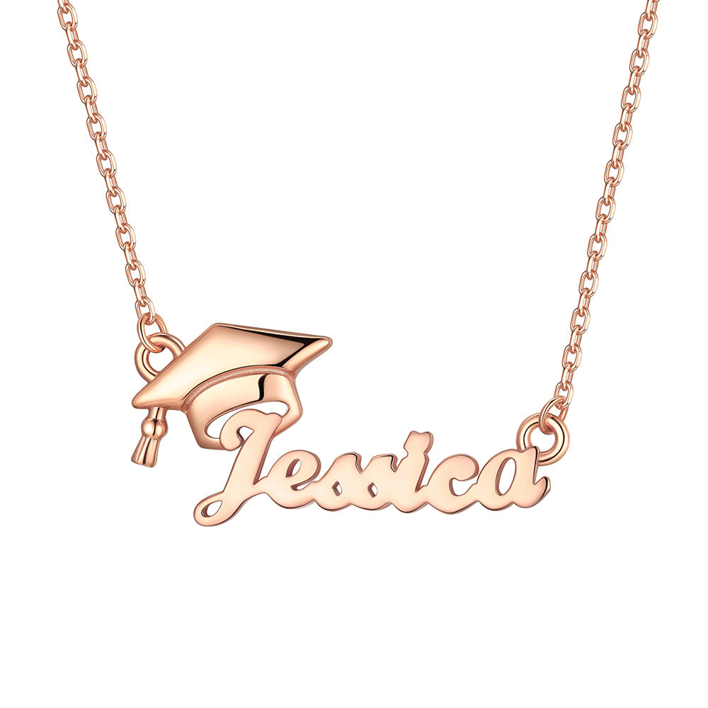 Personalized Name Graduation Necklace Rose Gold Plated