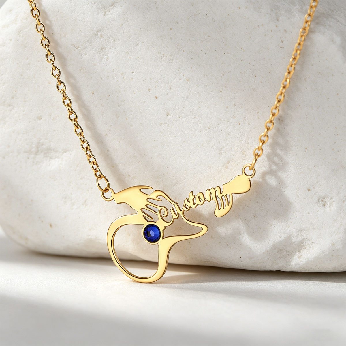 Personalized Name Guitar Birthstone Necklace in Gold Plated