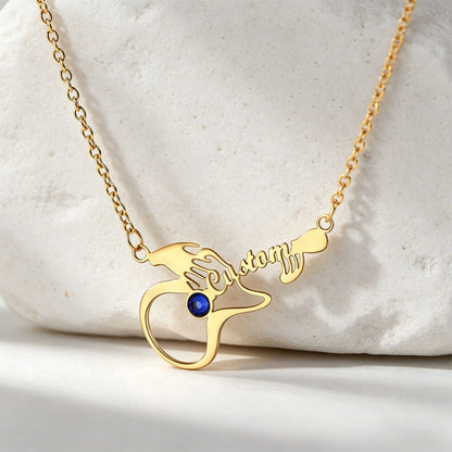 Personalized Name Guitar Birthstone Necklace in Gold Plated