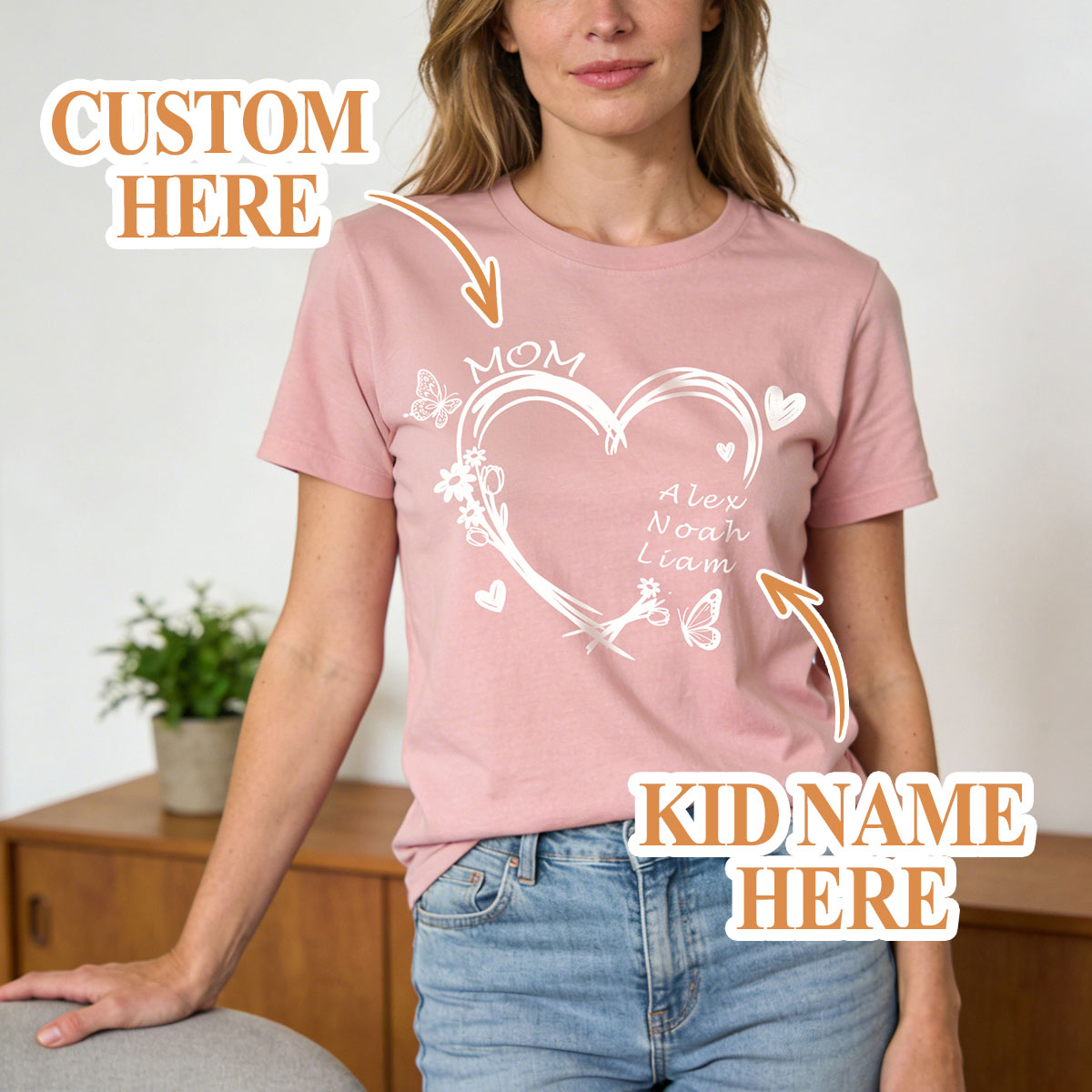 Personalized Name Heart T Shirt with Names