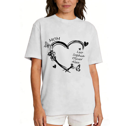 Personalized Name Heart T Shirt with Names Grey