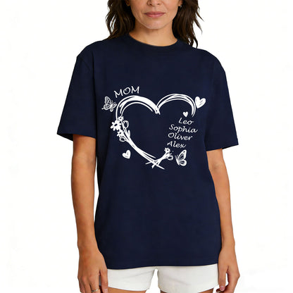 Personalized Name Heart T Shirt with Names Navy Blue