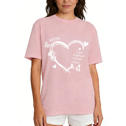 Personalized Name Heart T Shirt with Names Pink
