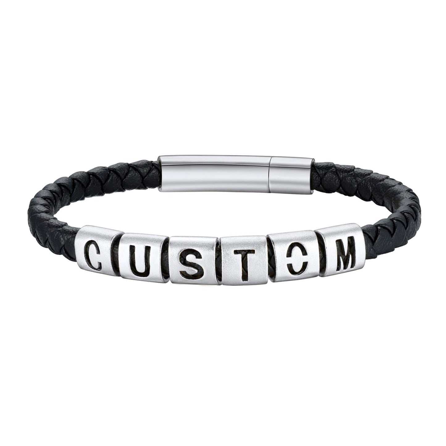Personalized Name Initials Leather Bracelet for Men