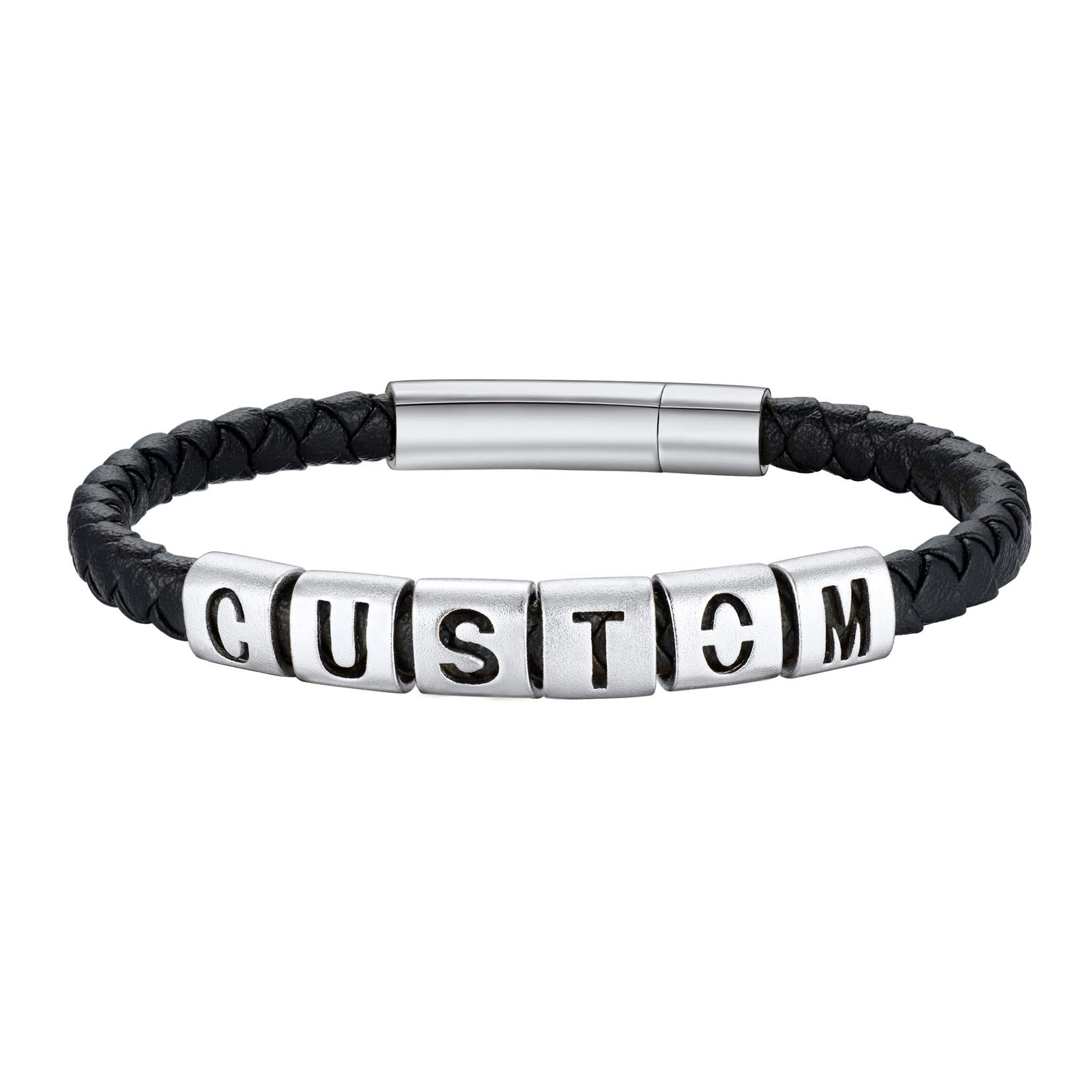 Personalized Name Initials Leather Bracelet for Men