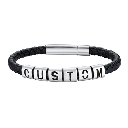 Personalized Name Initials Leather Bracelet for Men