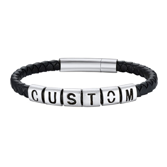 Personalized Name Initials Leather Bracelet for Men