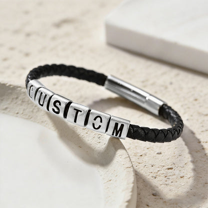 Personalized Name Initials Leather Bracelet steel