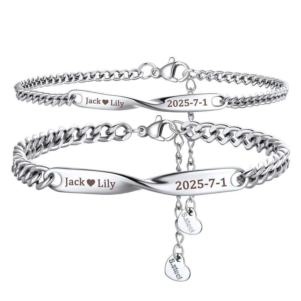 Personalized Name Mobius Matching Bracelets for Couples