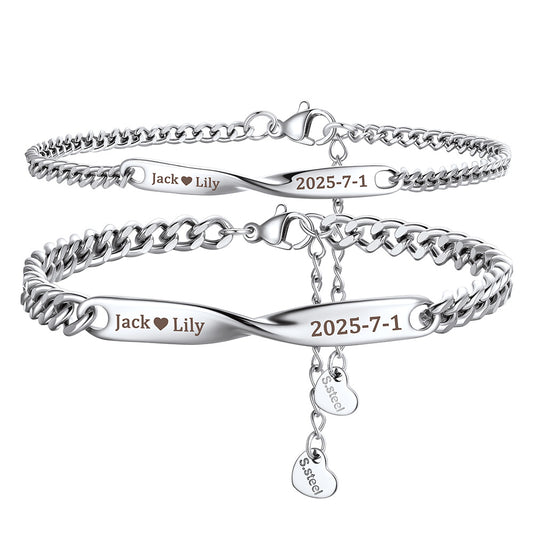 Personalized Name Mobius Matching Bracelets for Couples