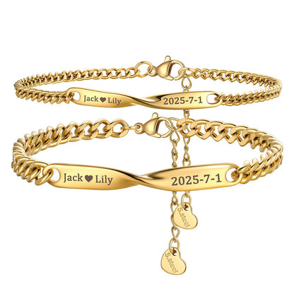 Personalized Name Mobius Matching Bracelets for Couples Gold Plated