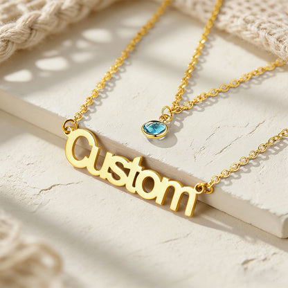 Personalized Name Necklace with Birthstone Gold Plated