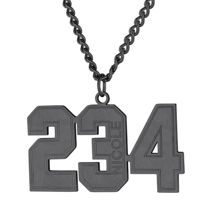 Personalized Name Number Necklace Jersey Number Necklace 3 digits black plated