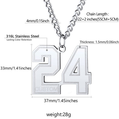 Personalized Name Number Necklace Jersey Number Necklace Dimension, Durable, Solid