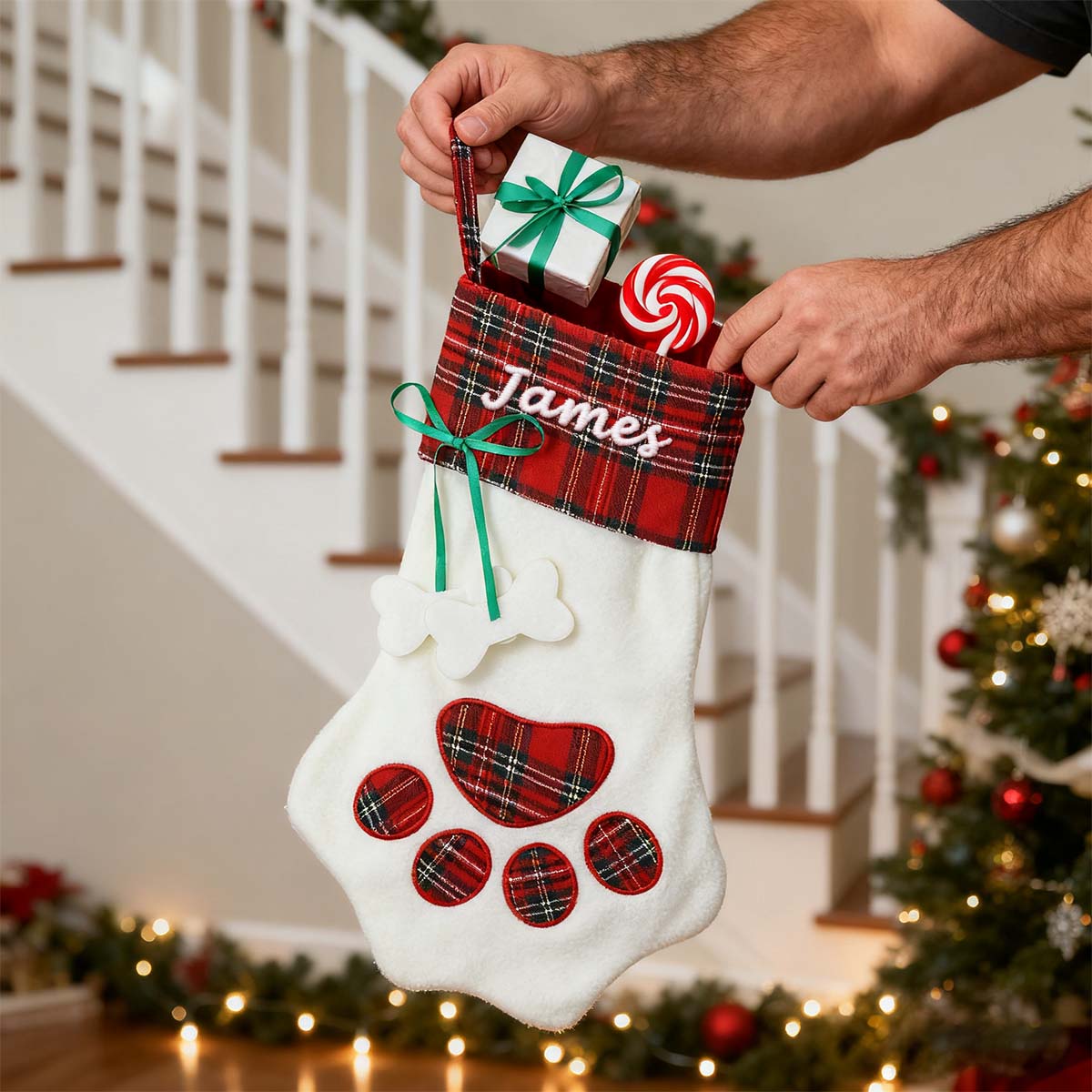 Personalized Name Paw Shape Christmas Stockings