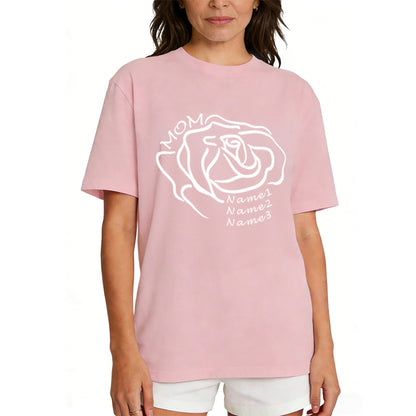  Personalized Name Rose T Shirt for Mom 3 Names Pink