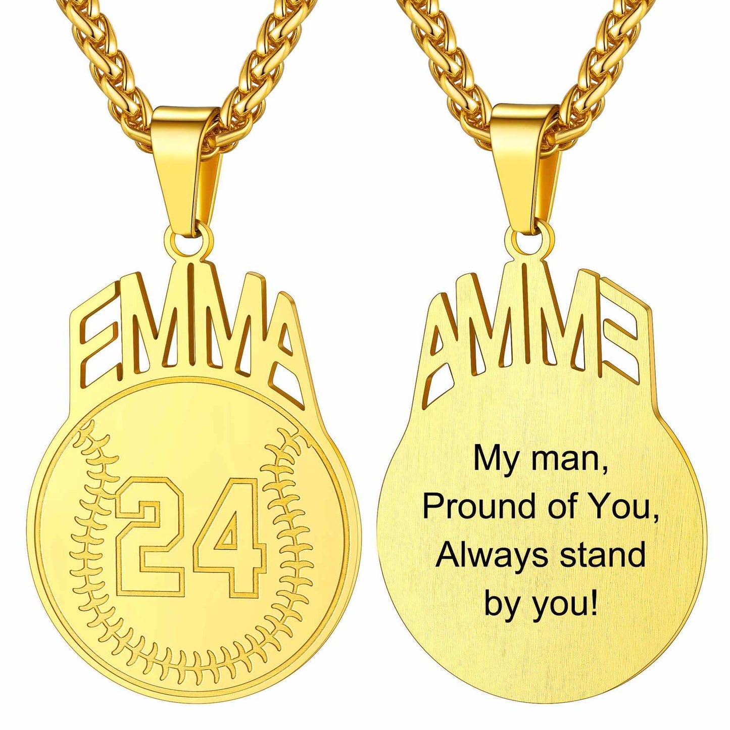 Personalized Name baseball Sport Necklaces Gold Plated