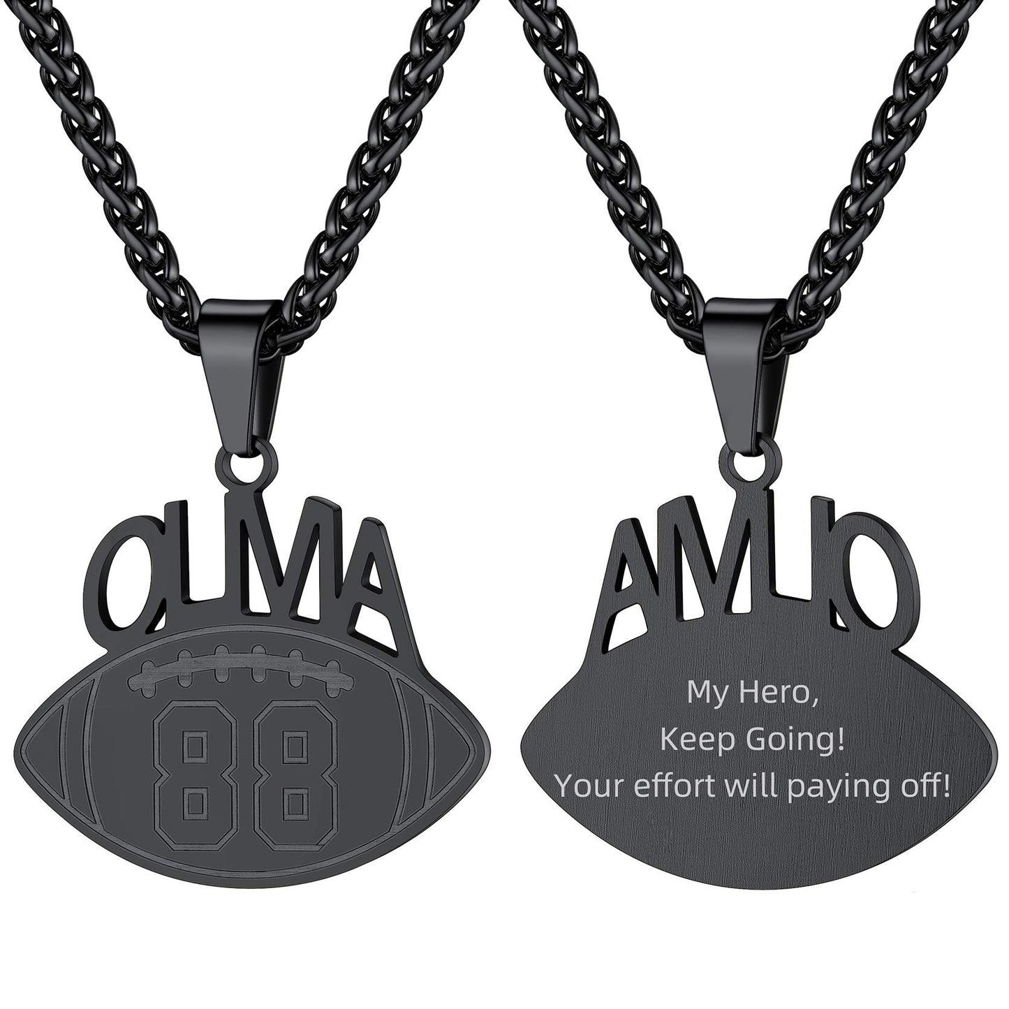 Personalized Name football Sport Necklaces Black Plated