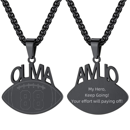 Personalized Name football Sport Necklaces Black Plated