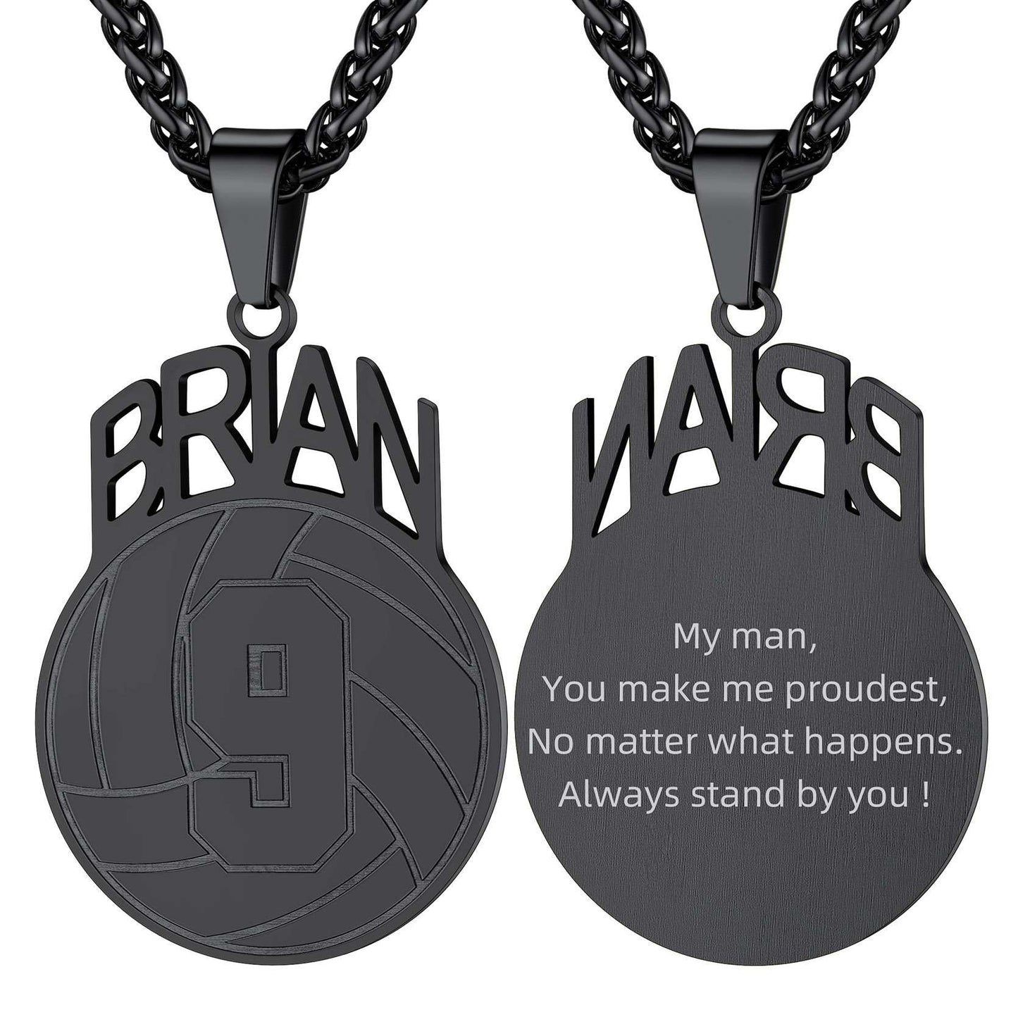 Personalized Name volleyball Sport Necklaces Black Plated