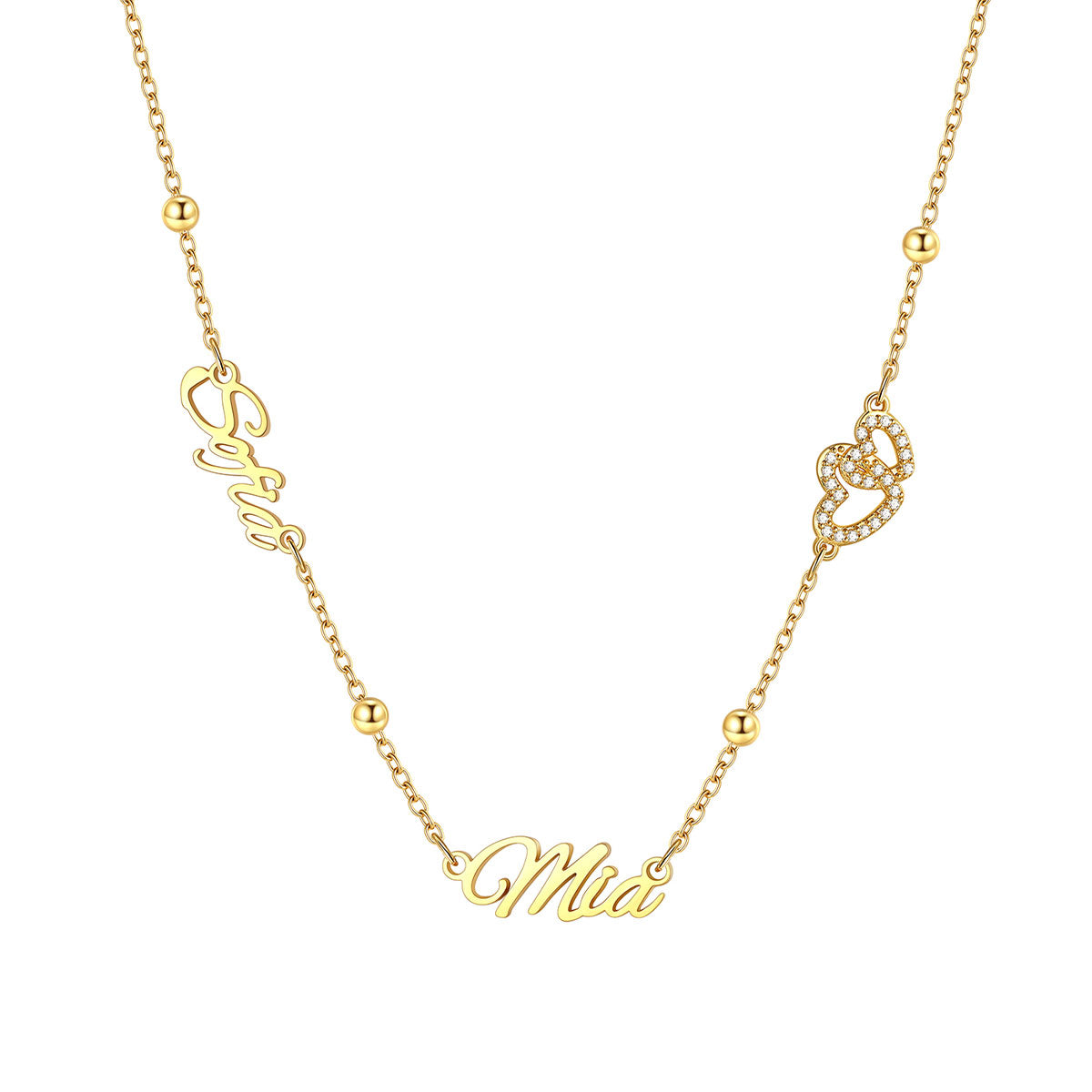 Personalized Nameplate Necklace with Heart Cross Bow for Women on a white background