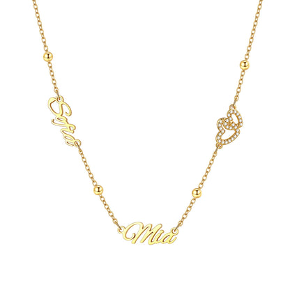 Personalized Nameplate Necklace with Heart Cross Bow for Women on a white background