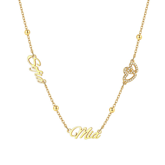 Personalized Nameplate Necklace with Heart Cross Bow for Women on a white background