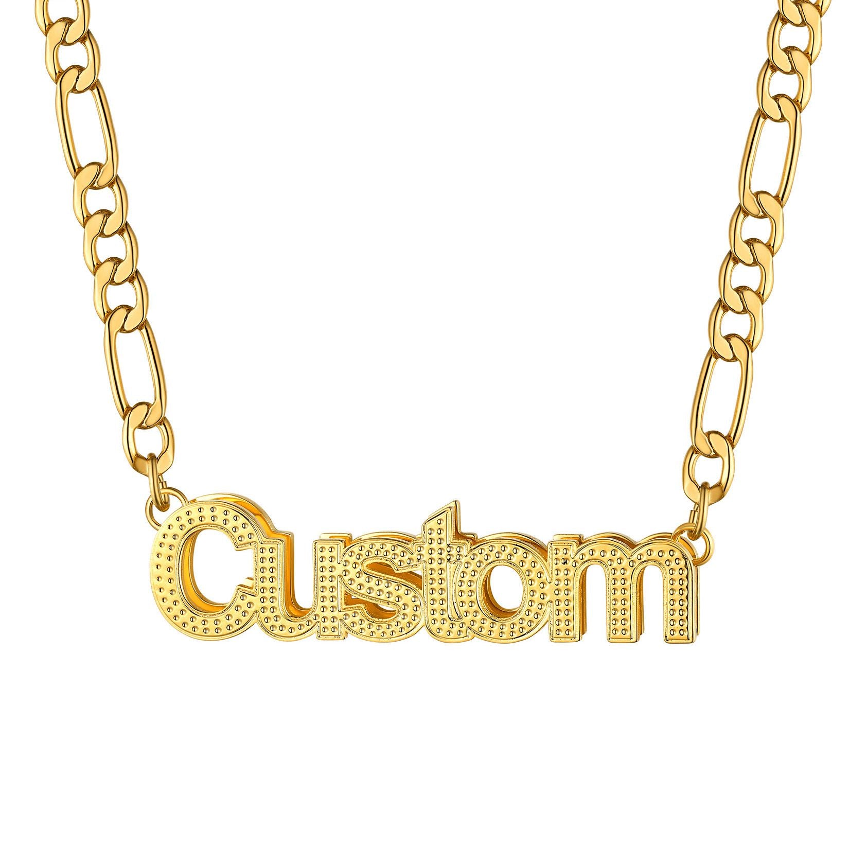 Personalized Nameplated Figaro Chain Necklace 5MM Gold Plated