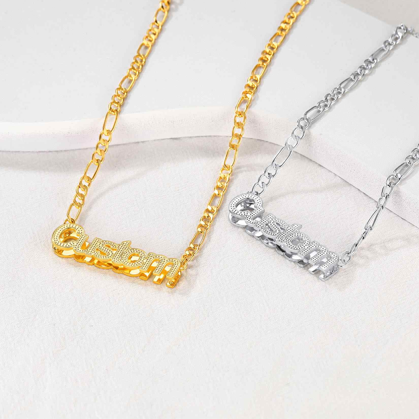 Personalized Nameplated Figaro Chain Necklace 5MM in different color