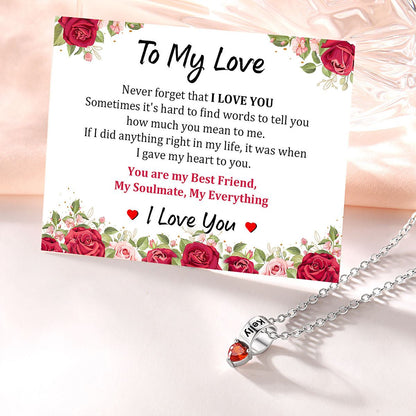 Personalized Names Heart Birthstone Necklace with greeting card
