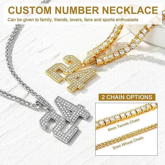 Personalized Number Necklaces Set 2 options Chain