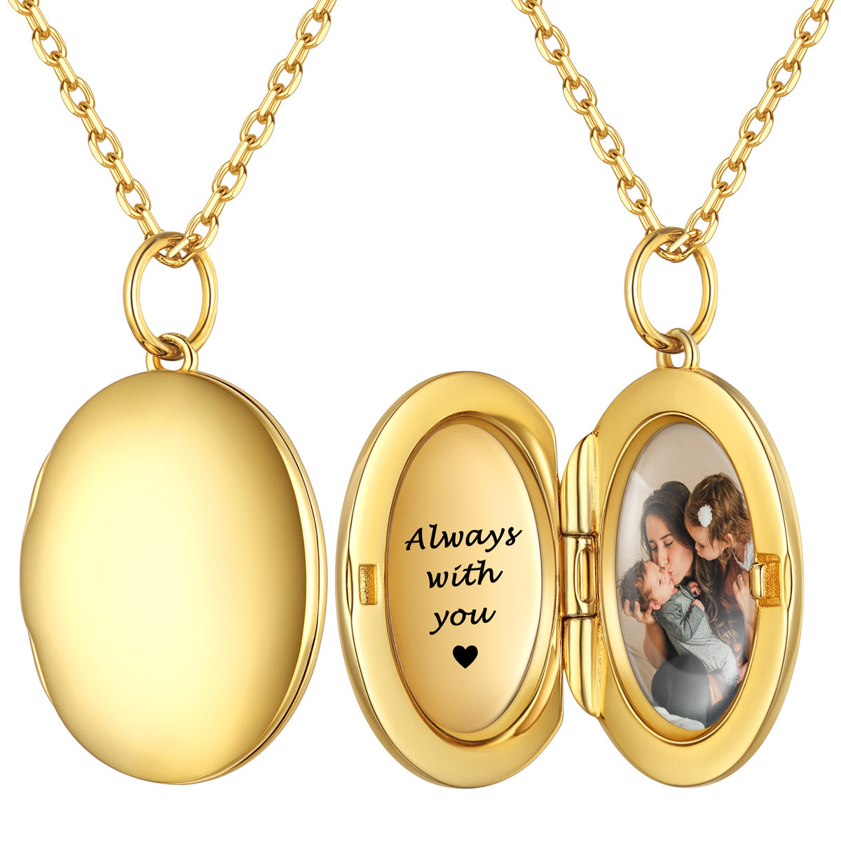 Personalized Oval Locket Necklace with Pictures Gold Plated
