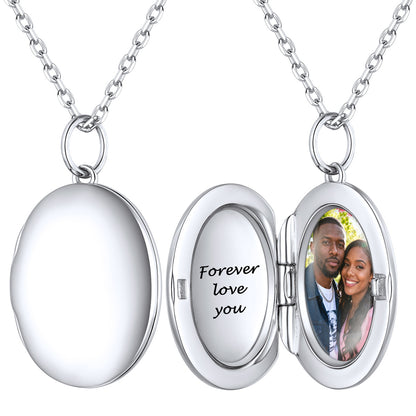 Personalized Oval Locket Necklace with Pictures Steel