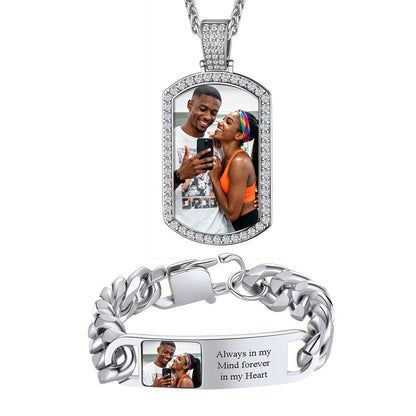 Personalized Photo Dog Tag Necklace & Bracelet Set