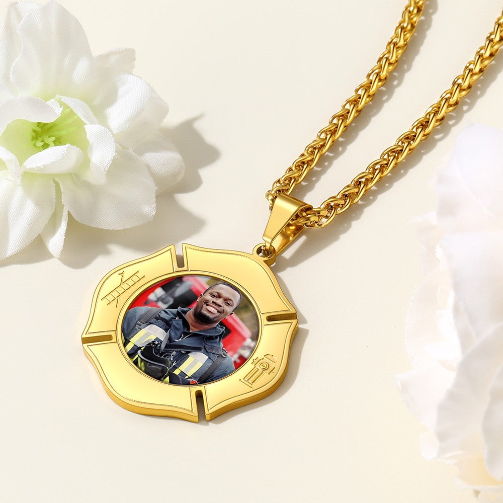 Personalized Photo Firefighter Necklace Maltese Necklace