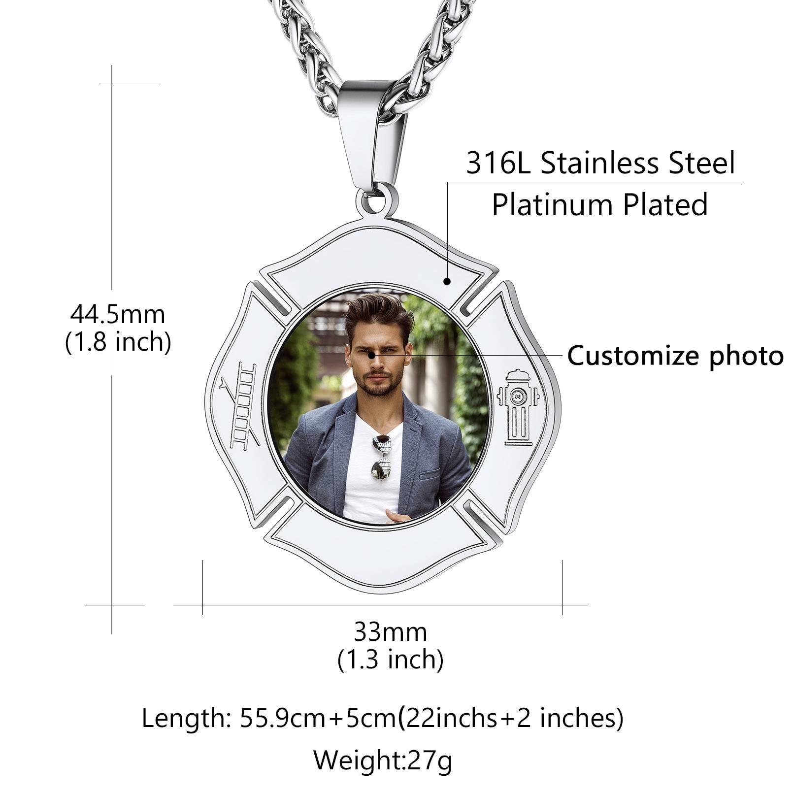 Personalized Photo Firefighter Necklace Size