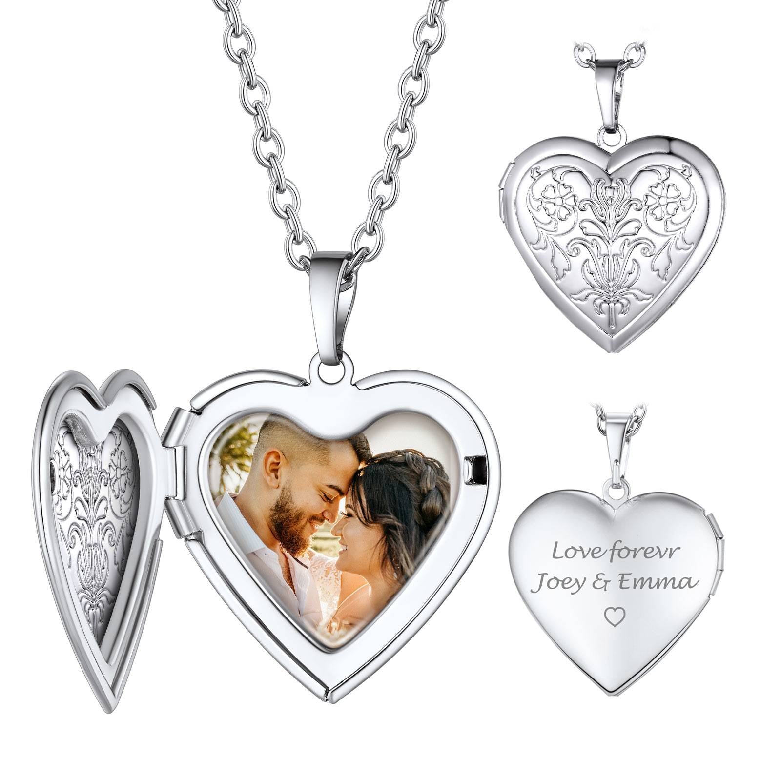 Personalized Photo Heart Flower Locket Necklace