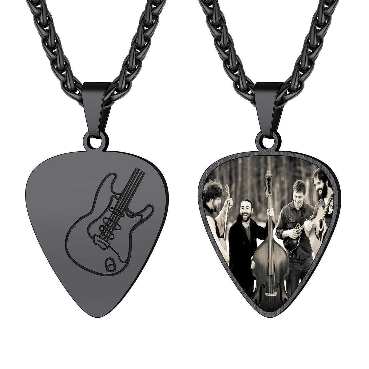 Personalized Photo Hip Hop Punk Guitar Pick Necklace in Black Plated