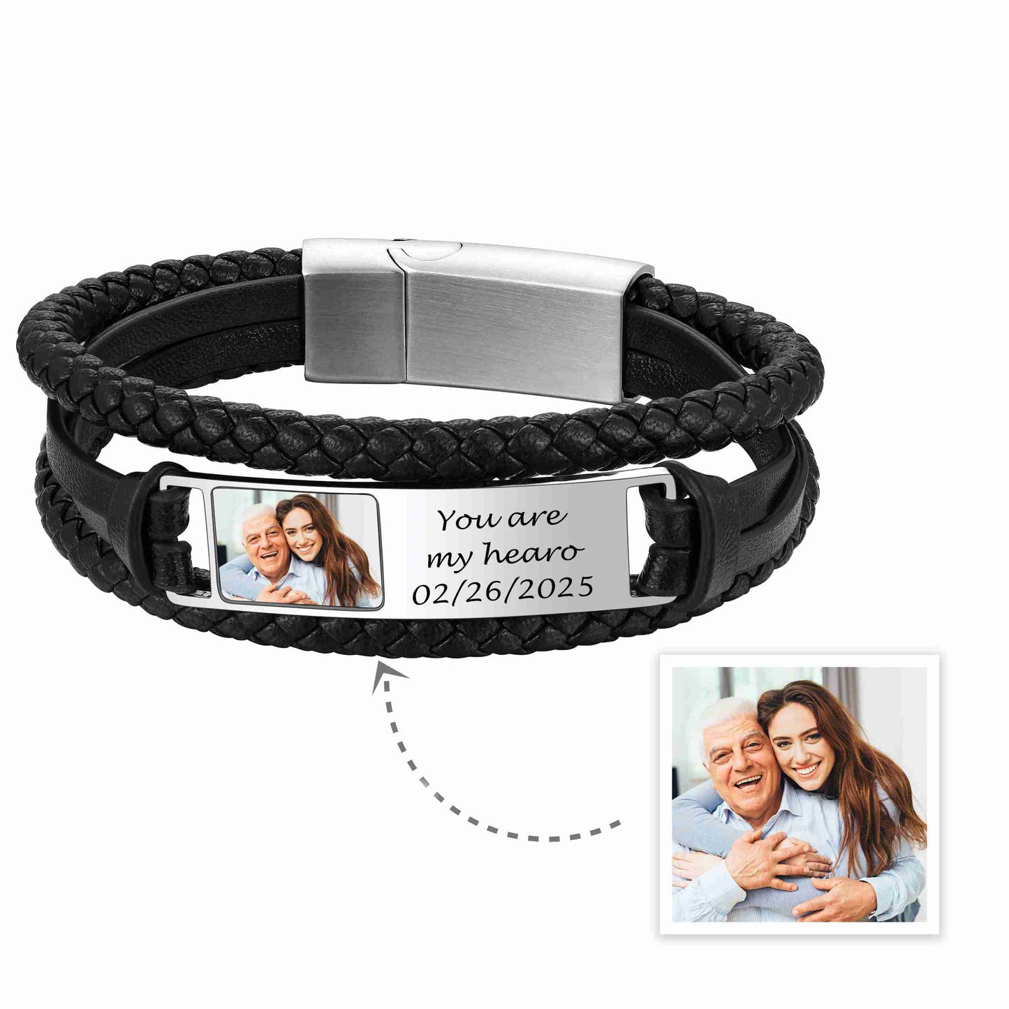 Personalized Photo ID Braided Leather Bracelet