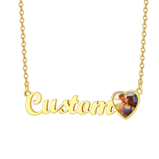 Personalized Photo Name Necklace for Women Gold Plated