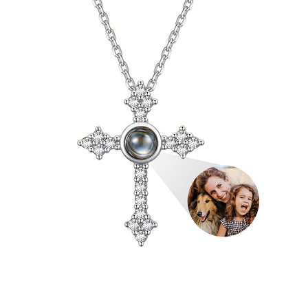 Personalized Photo Projection CZ Cross Necklace for Women