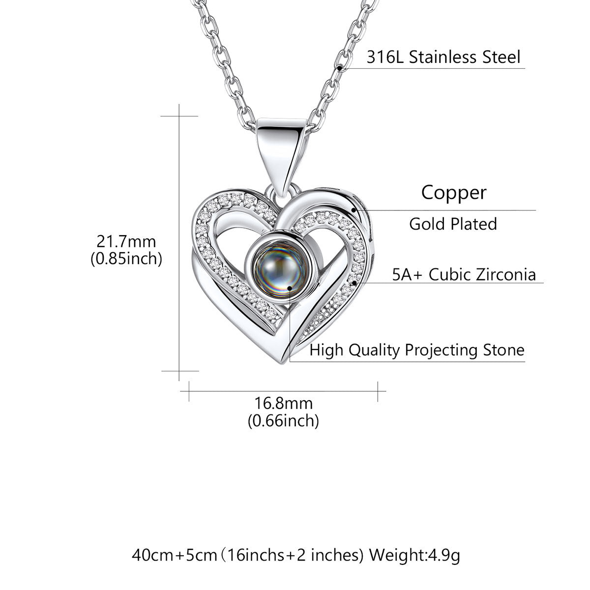 Personalized Photo Projection Heart Necklace Dimension, Durable