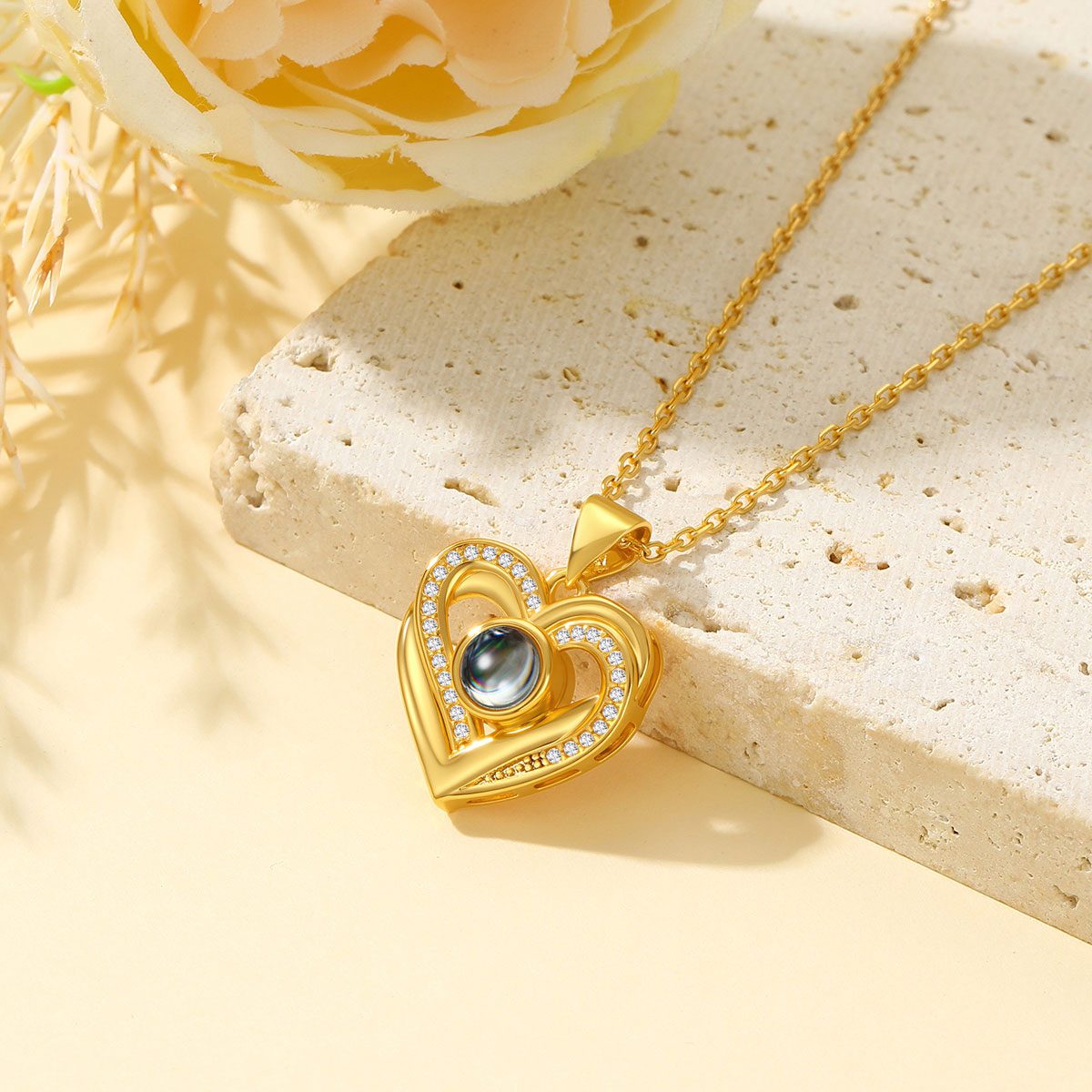 Personalized Photo Projection Heart Necklace in gold plated